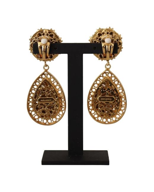 Dolce & Gabbana Brown Goldene kristall sicilian barock hängende ohrringe