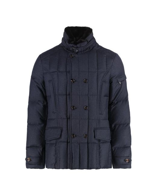 Moorer Shearling Kraag Donsjas in het Blue voor heren
