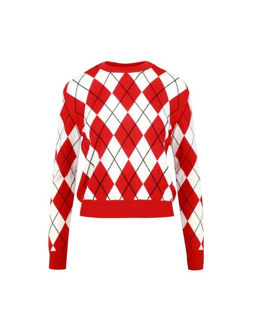 MSGM Truien & Vesten ,Rood ,Trui Met Ruitpatroon En Ronde Hals in het Red