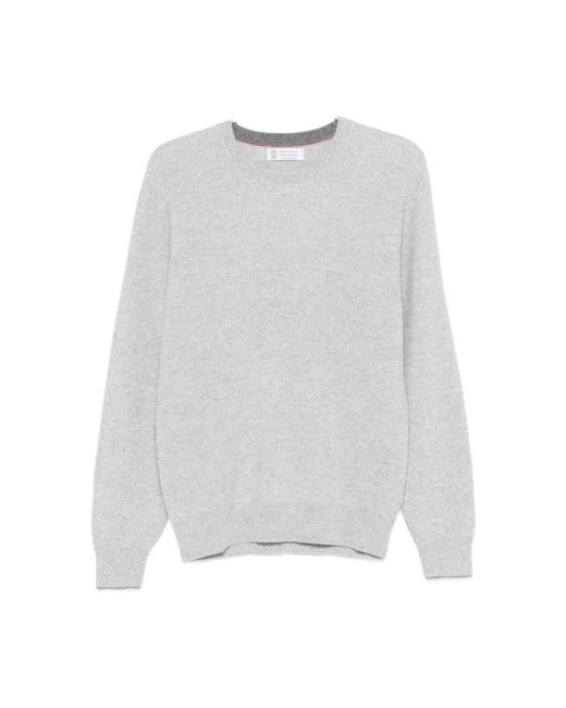Brunello Cucinelli White Round-Neck Knitwear for men