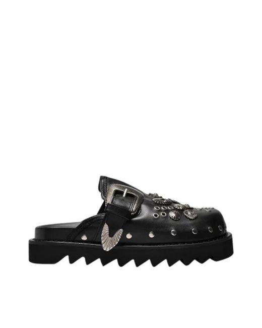 Toga Black Smooth Calfskin Slip-On Mules