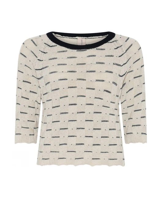 Skovhuus Gray Zweifarbige Strukturierte Pullover-Bluse Creme