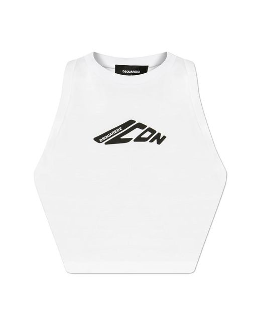 DSquared² Tops ,Wit ,Katoen Mouwloze Cropped Top in het White