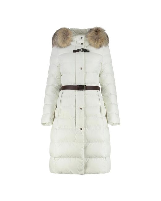 Moorer Jassen ,Wit ,Polyester Lange Gewatteerde Jas Met Afneembare Bontkraag in het White