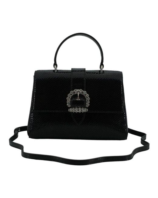 Jimmy Choo Black Schwarze eidechsenleder-schultertasche kristall