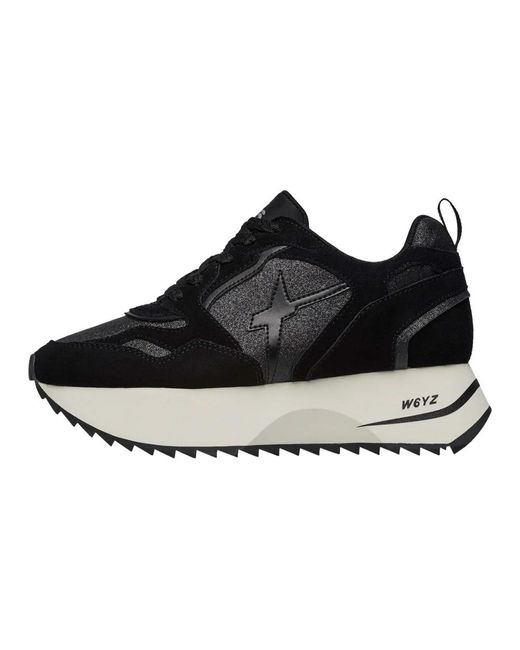 Sneakers in suede e tessuto tecnico con glitter anny 2 w. di W6yz in Black