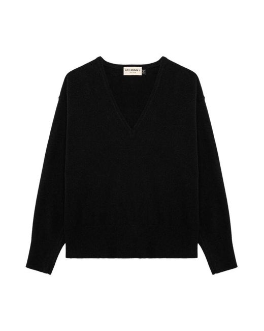 Roy Rogers Black Schwarze sweaters mit v-ausschnitt und rippbündchen