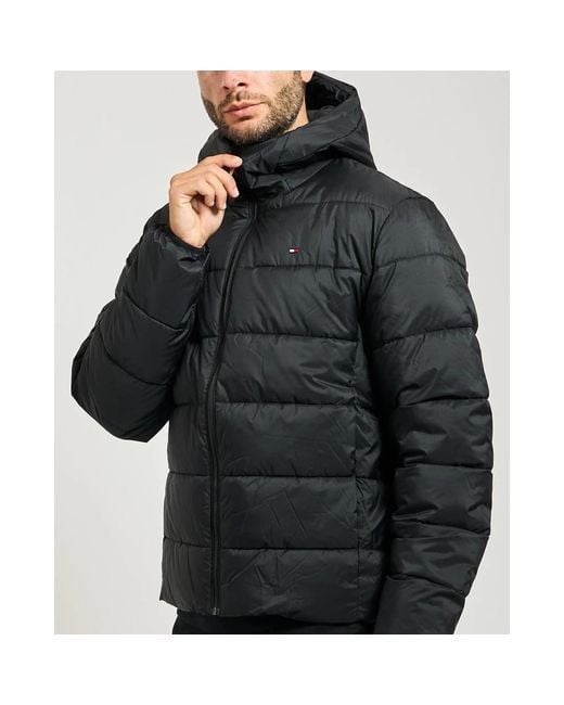 Tommy Hilfiger Schwarze Ripstop-Steppjacke Mit Kapuze in Black für Herren