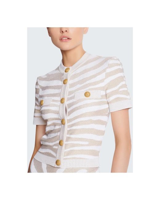 Balmain Truien & Vesten ,Veelkleurig ,Polyester Zebra Gebreide Vest in het White