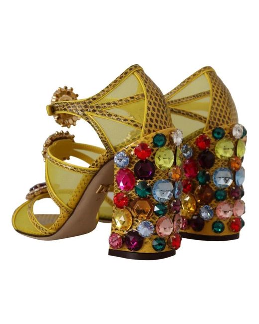Dolce & Gabbana Yellow High heel sandalen mit mehrfarbigen kristallen