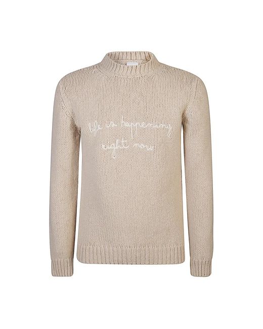 Eleventy Truien & Vesten ,Wol Wollen Ronde Hals Sweater Life Geborduurd in het Natural voor heren