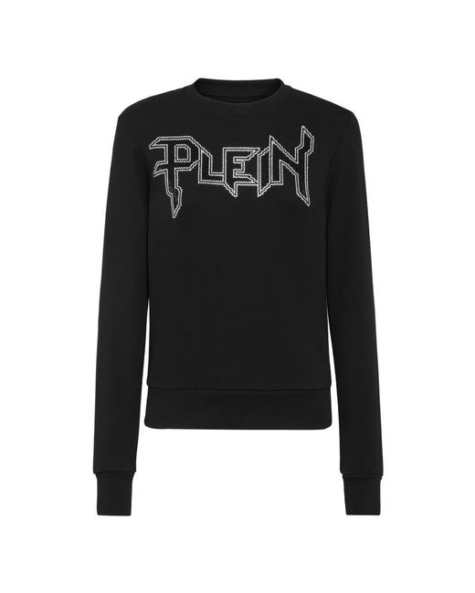 Philipp Plein Hoodies & Sweatvesten ,Zwart ,Katoen Sweatshirt Ls Crystal in het Black