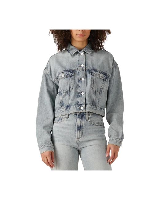 Tommy Hilfiger Gray Blaue Crop Trucker Jacke