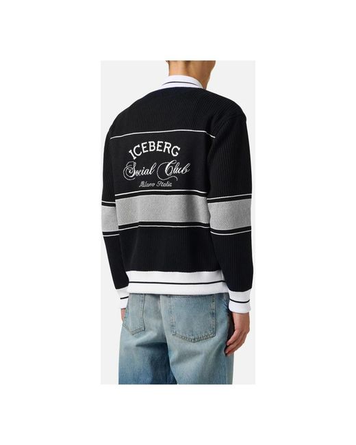 Iceberg Jacquard Knit Jacket in het Black voor heren