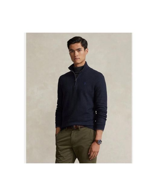 Ralph Lauren Geribbelde Half-Zip Trui in het Blue voor heren