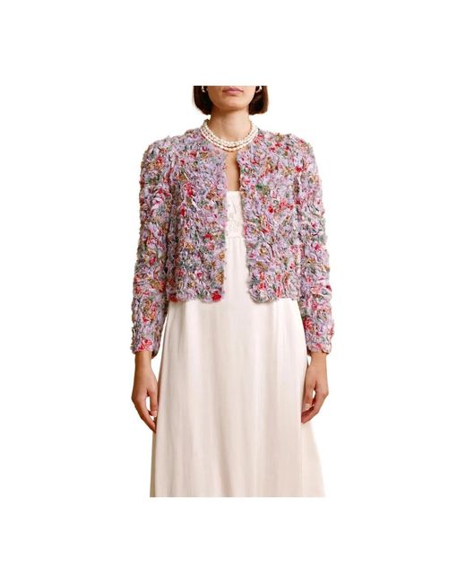 byTiMo Jassen ,Veelkleurig ,Vintage Georgette Jas Met Ruches in het Red