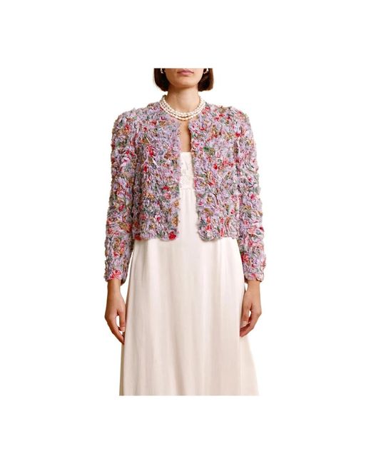 byTiMo Jassen ,Veelkleurig ,Vintage Georgette Jas Met Ruches in het Red