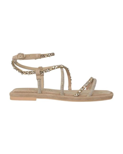 Alma En Pena. Metallic Flache sandale mit strass