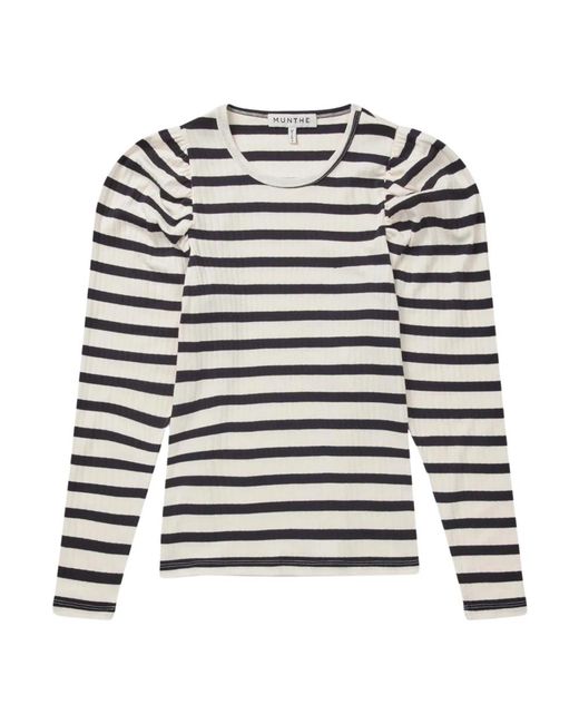 Munthe White Gestreiftes-Top Mit Puffärmeln