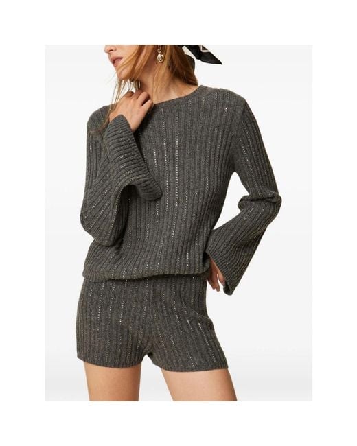 Twinset Gray Round-Neck Knitwear