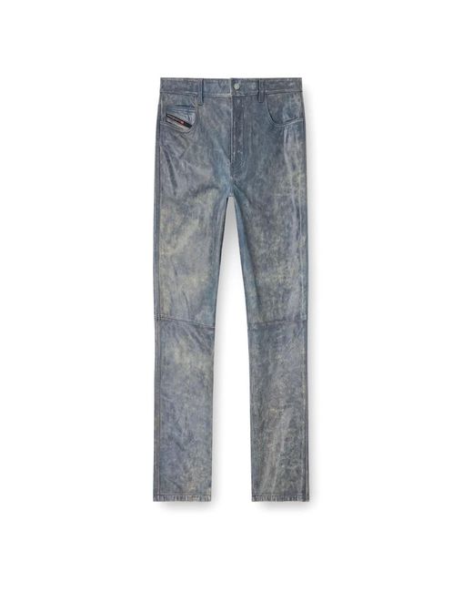 DIESEL Blue Leather Trousers for men