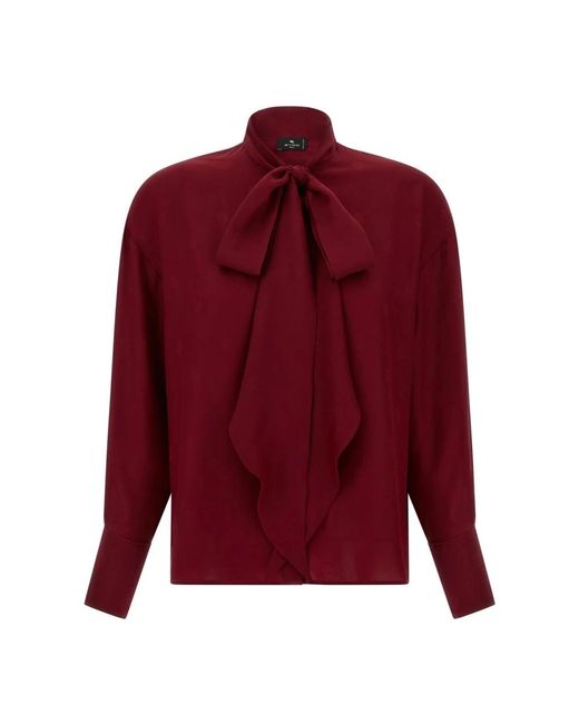 Etro Overhemden ,Rood ,Zijden Jacquard Blouse Met Sjaal in het Red