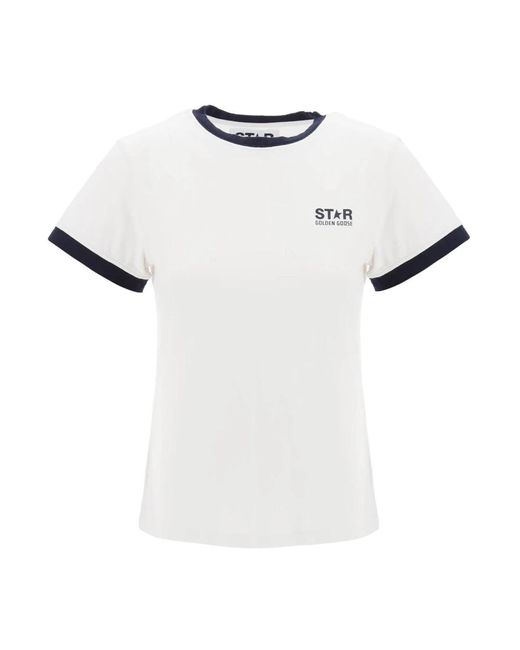 Camiseta con ribetes de contraste y estampado de logo Golden Goose Deluxe Brand de color White