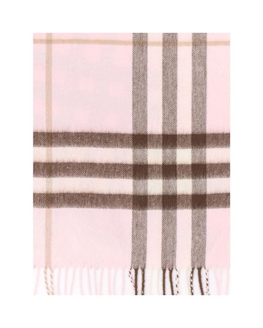 Burberry Accessoires ,Roze ,Kasjmier Sjaal Met Franjes En Ruitmotief in het Pink