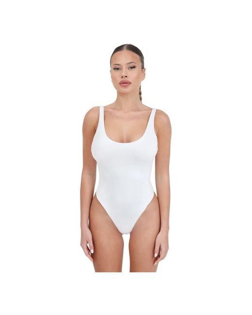 Elisabetta Franchi White Weißer lycra-badeanzug mit transparenter strassapplikation