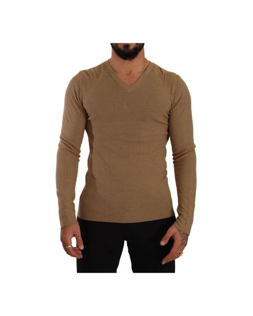 Lussuoso maglione in lana marrone con scollo a v di Ermanno Scervino in Brown da Uomo