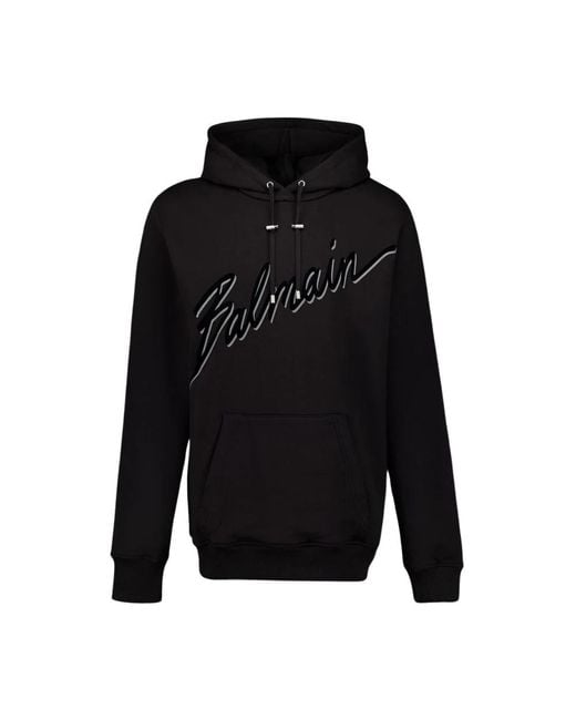 Balmain Hoodies & Sweatvesten ,Zwart ,Katoen Zwart Flocked Sweatshirt Met Logo in het Black voor heren
