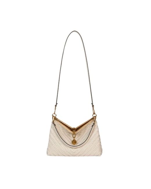 Etro White Weiße Geflochtene Leder Umhängetasche