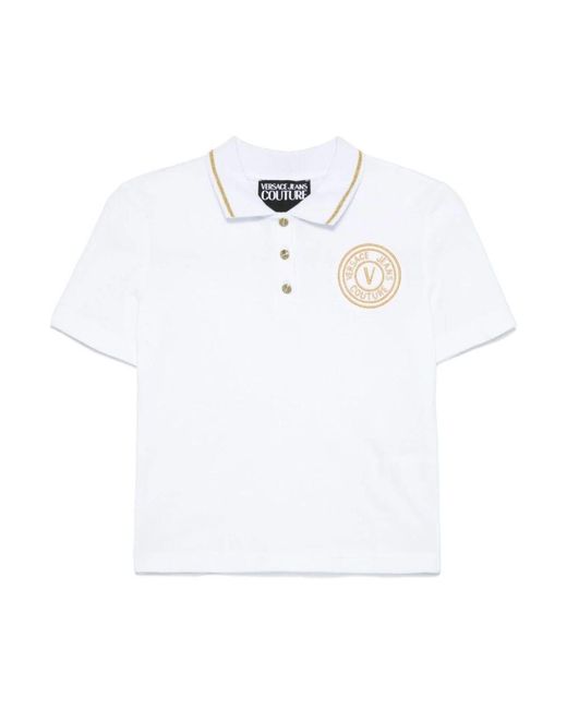 Versace Jeans Couture White Gestreifte weiße button-up t-shirts und polos