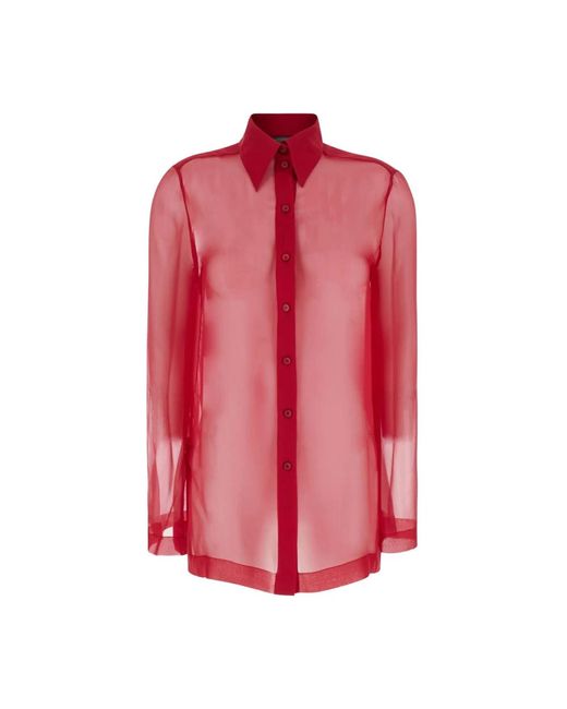 Camisa roja de chifón con cuello puntiagudo Alberta Ferretti de color Pink