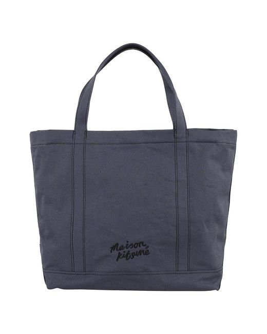 Maison Kitsuné Blue Dunkelgraue Baumwoll-Tote-Tasche