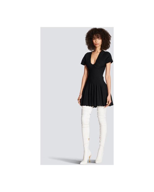 Balmain Black Pleated Knit Dress