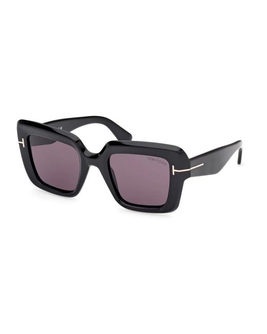 Tom Ford Black Schwarze acetat sonnenbrille - quadratisch glänzend schwarz