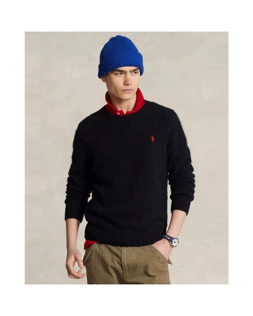 Ralph Lauren Schwarzer wollmischpullover mit rundhalsausschnitt in Black für Herren