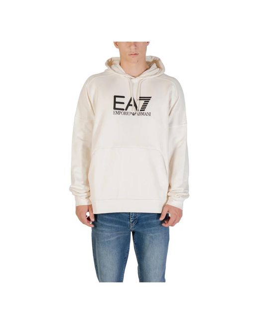 EA7 Hoodies & Sweatvesten ,Wit ,Katoen Sportieve Capuchontrui in het White voor heren