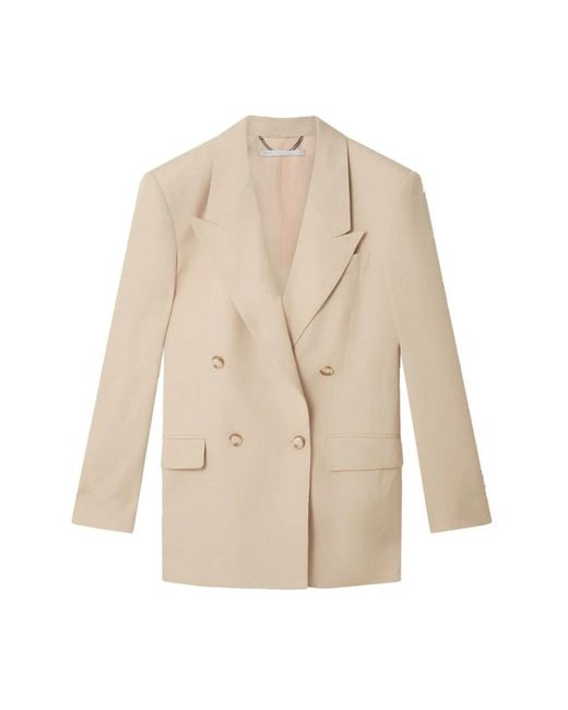 Stella McCartney Jassen ,Leer Double-Breasted Blazer in het Natural