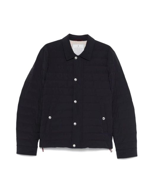 Brunello Cucinelli Blauwe Gewatteerde Snap-Fit Jas in het Blue voor heren