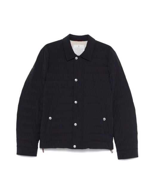 Brunello Cucinelli Blaue Steppjacke Mit Druckknöpfen in Blue für Herren