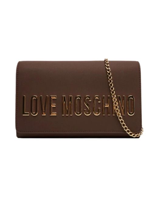 Love Moschino Donkerbruine Schoudertas Met Ketting En Logo in het Brown