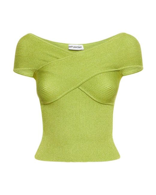 Self-Portrait Tops ,Groen ,Leer Wide Neck Top in het Green
