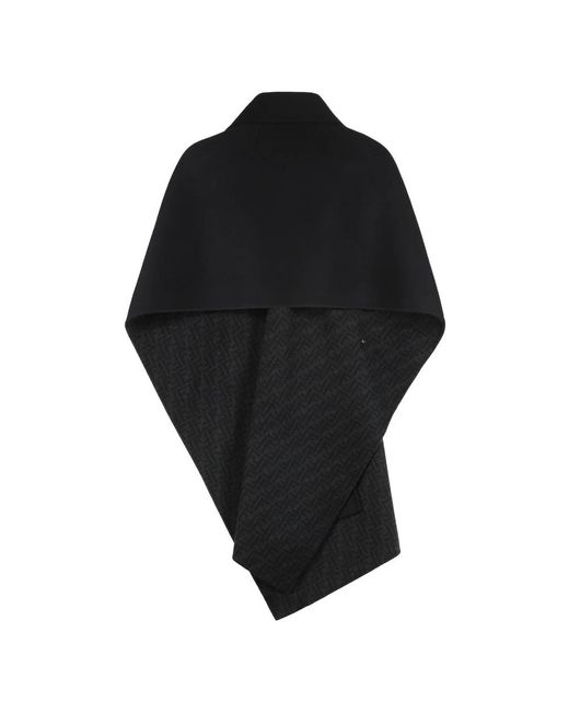 Fendi Jassen ,Zwart ,Wol Wollen Cape Met Kikker Sluiting in het Black