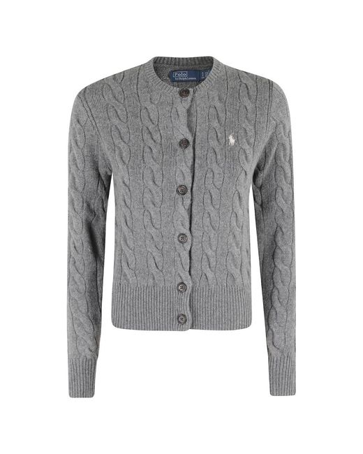 Polo Ralph Lauren Gray Cremefarbener Cardigan Pullover Mit Gewebter Textur