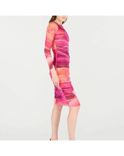 Roberto Cavalli Pink Sheath Kleid Mit Rosenmuster