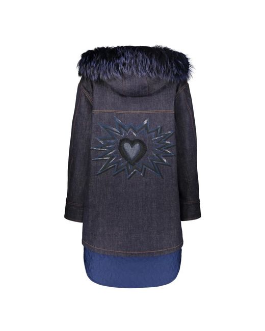 Fendi Jassen ,Blauw ,Denim Denim Jas Met Vossenbont Afwerking in het Blue