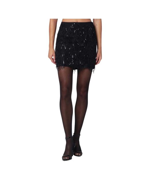 ROTATE BIRGER CHRISTENSEN Black Mini Skirt With Beaded Fringes