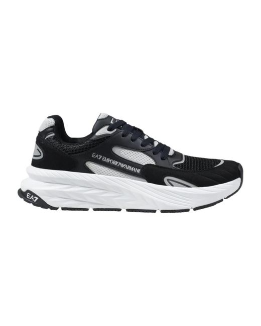 EA7 Schoenen ,Zwart ,Polyester Sportieve Sneakers Met Vetersluiting in het Black voor heren